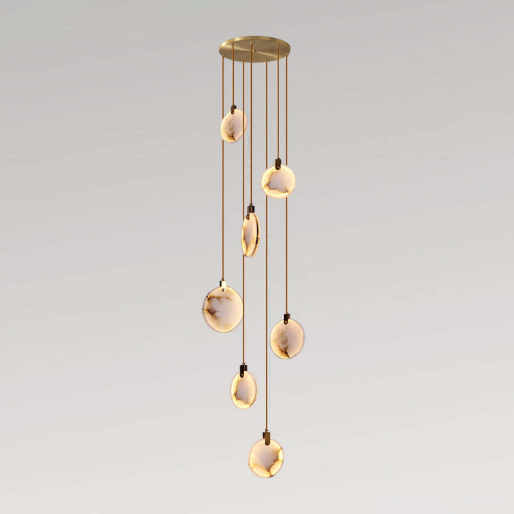 Jade Alabaster Disc Brass Modern Pendant Light Living Room Bedroom