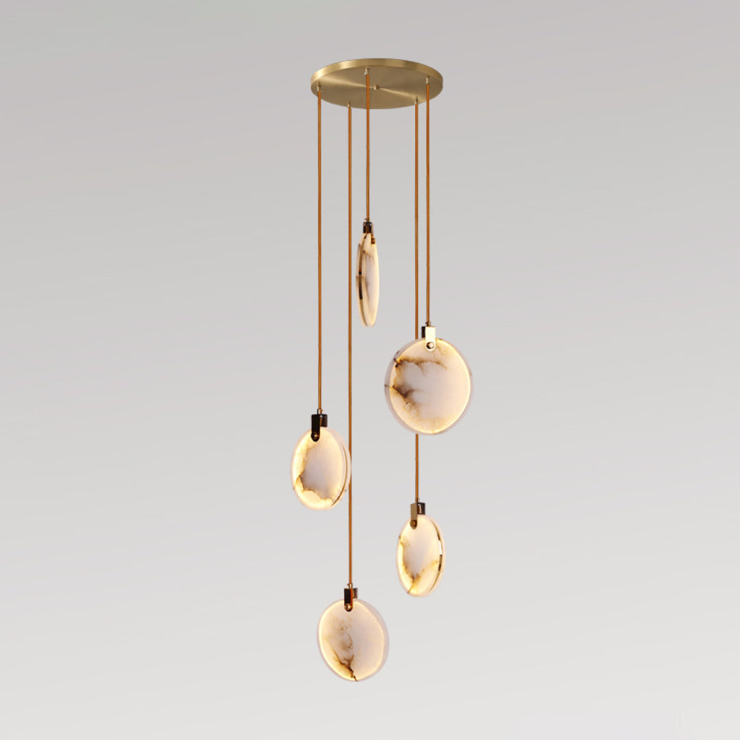 Jade Alabaster Disc Brass Modern Pendant Light Living Room Bedroom