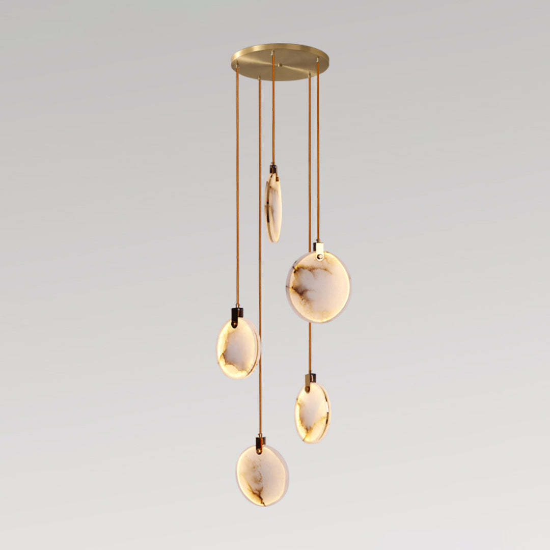 Jade Alabaster Disc Brass Modern Pendant Light Living Room Bedroom