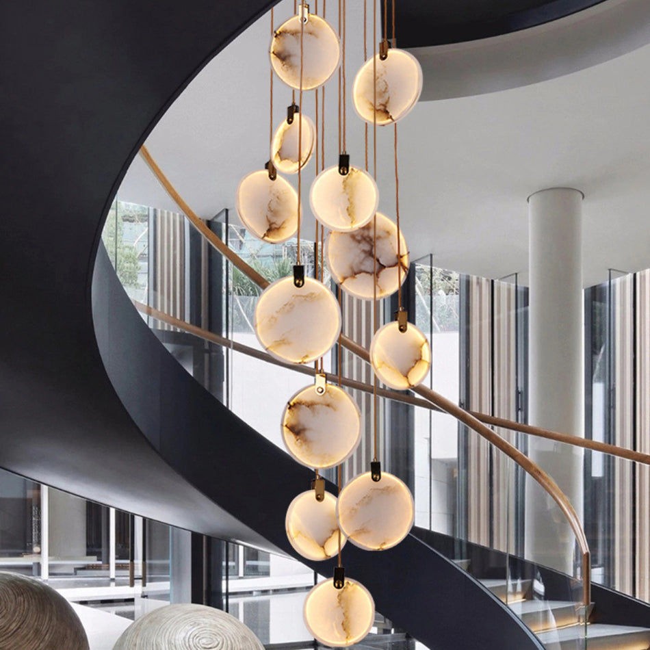 Jade Alabaster Disc Brass Modern Pendant Light Living Room Bedroom