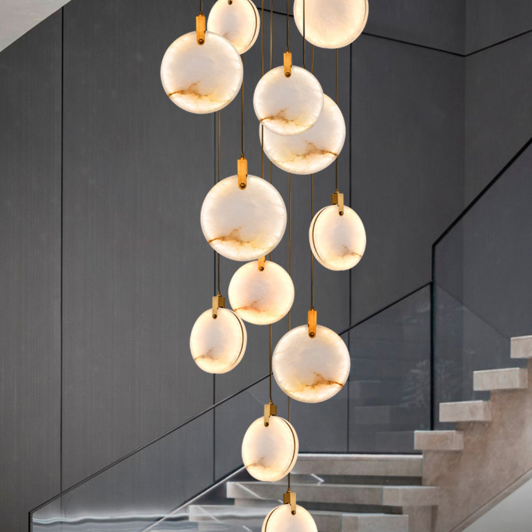Jade Alabaster Disc Brass Modern Pendant Light Living Room Bedroom
