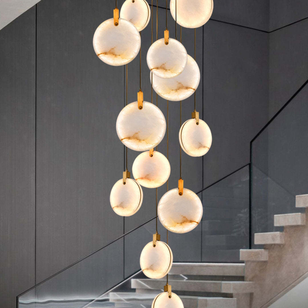 Jade Alabaster Disc Brass Modern Pendant Light Living Room Bedroom