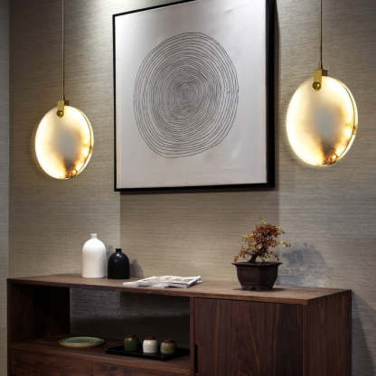 Jade Alabaster Disc Brass Modern Pendant Light Living Room Bedroom