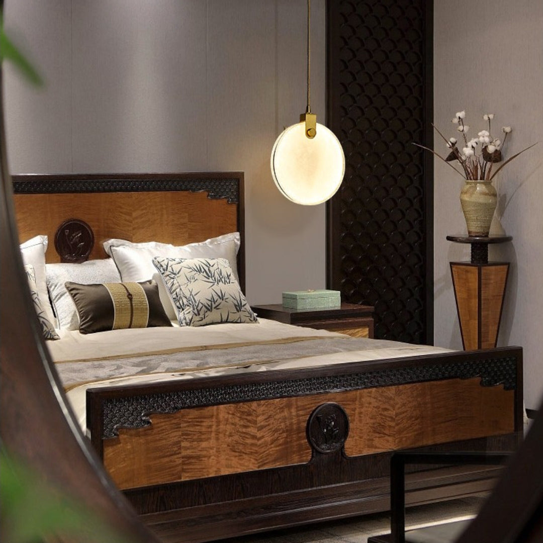 Jade Alabaster Disc Brass Modern Pendant Light Living Room Bedroom