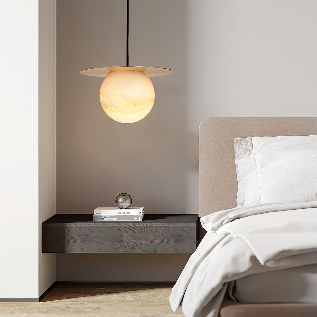 Jade Alabaster Spherical Brass Modern Pendant Light Dining Room