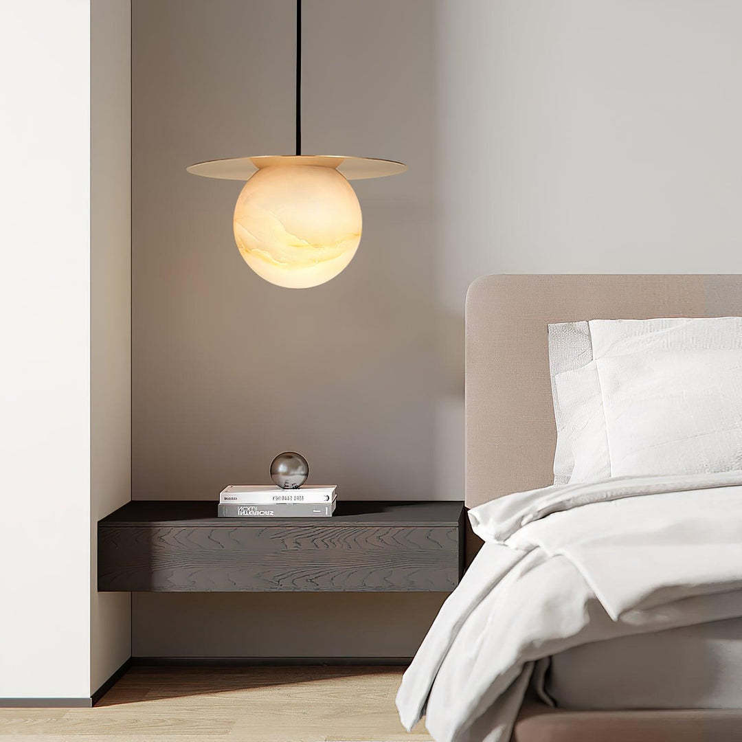 Jade Alabaster Spherical Brass Modern Pendant Light Dining Room
