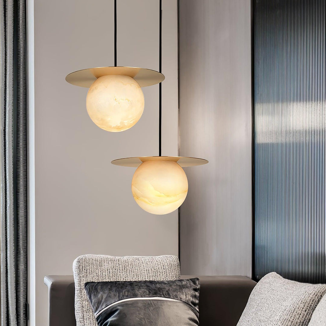 Jade Alabaster Spherical Brass Modern Pendant Light Dining Room