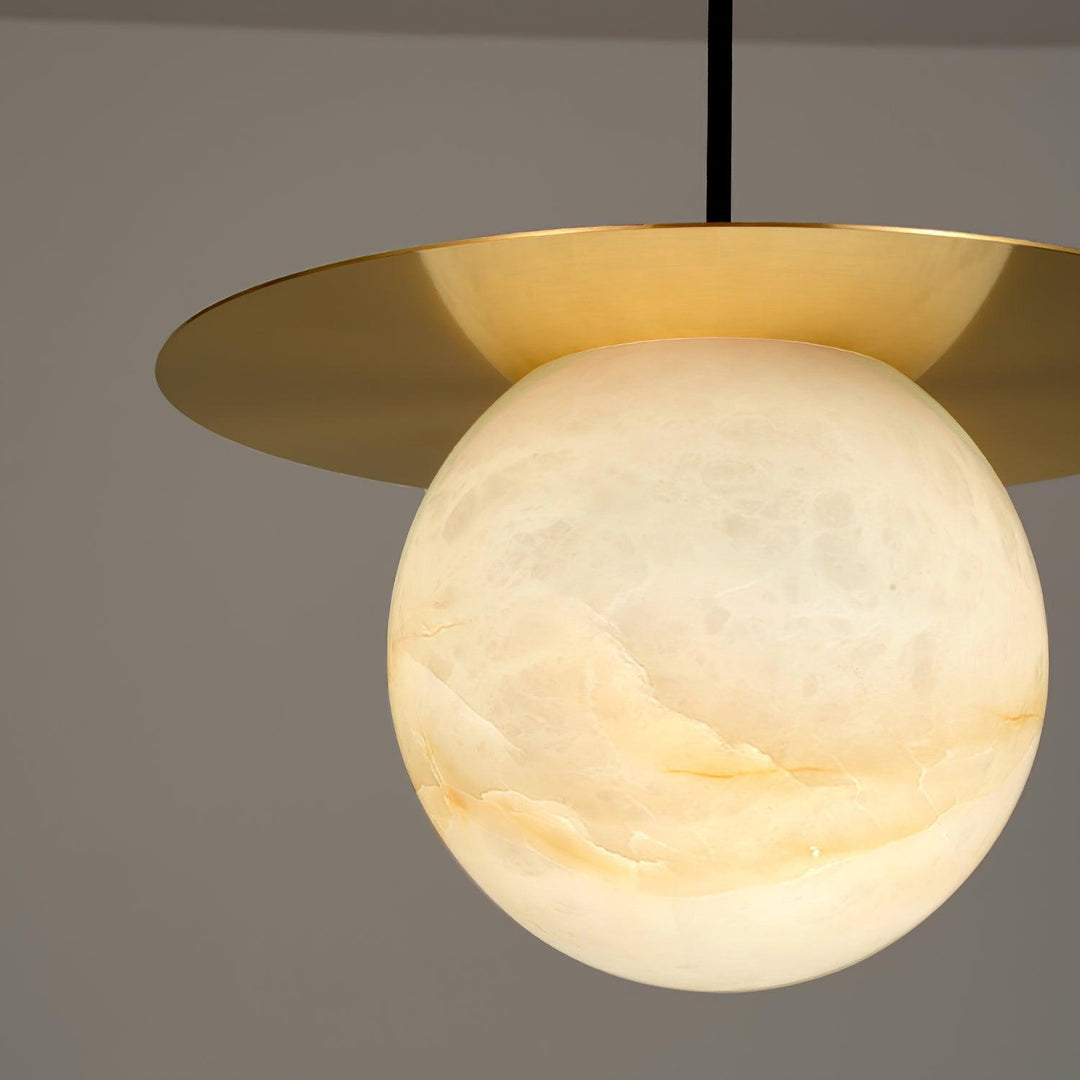 Jade Alabaster Spherical Brass Modern Pendant Light Dining Room