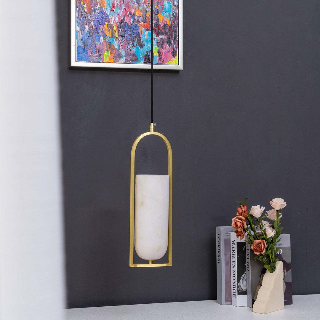 Jade Elegant Alabaster Cylinder Brass Pendant Light Dining Room