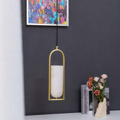 Jade Elegant Alabaster Cylinder Brass Pendant Light Dining Room