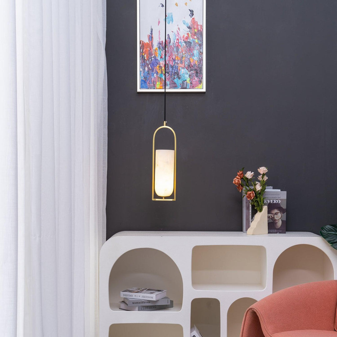Jade Elegant Alabaster Cylinder Brass Pendant Light Dining Room