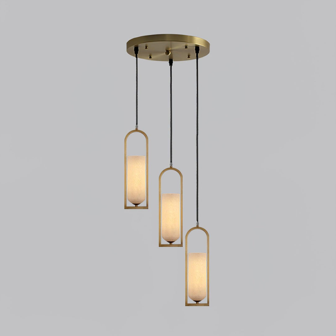 Jade Elegant Alabaster Cylinder Brass Pendant Light Dining Room