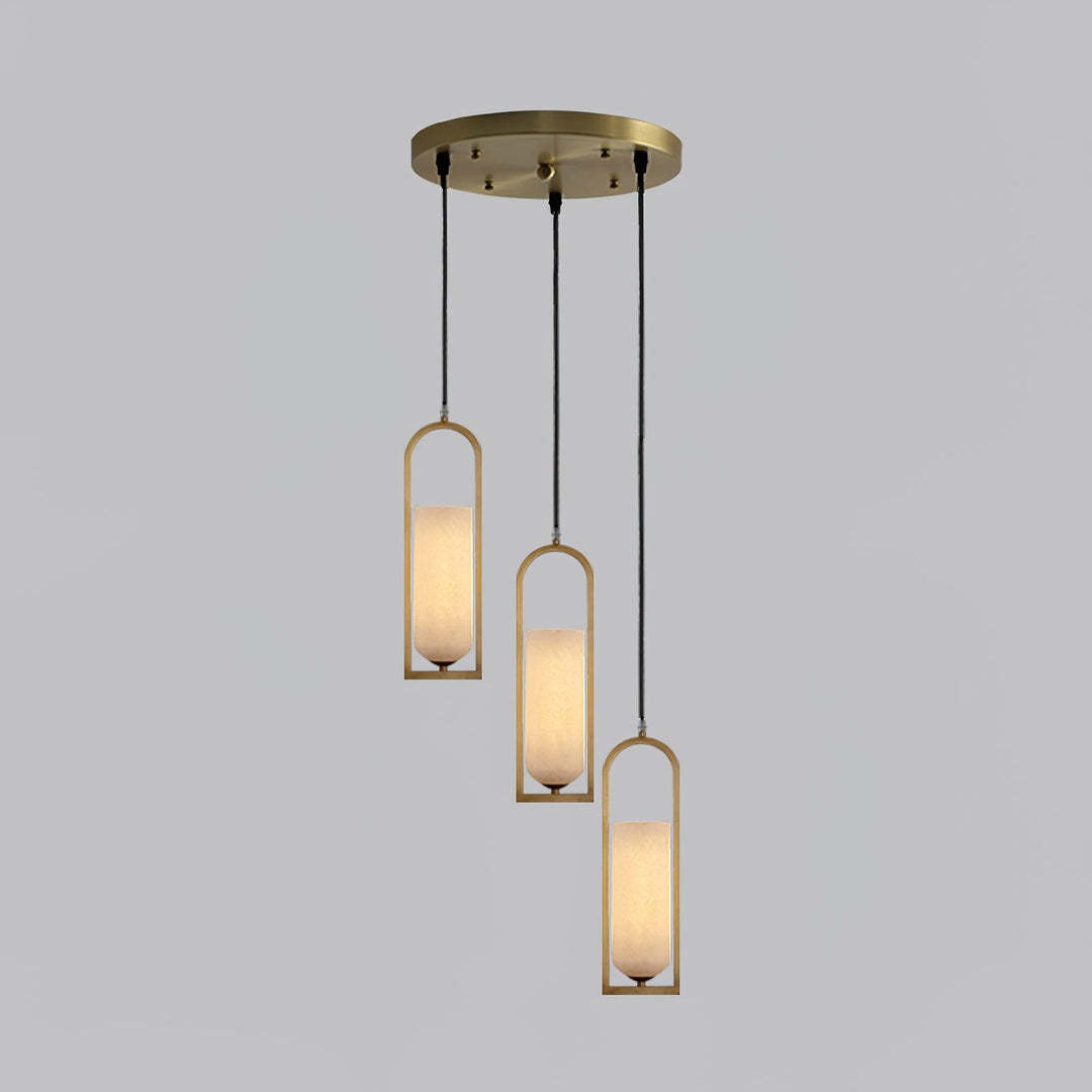 Jade Elegant Alabaster Cylinder Brass Pendant Light Dining Room