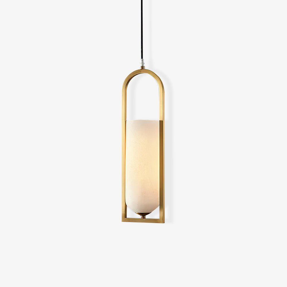Pendant Light Alabaster Cylinder Brass Elegant Dining Room | Las Sola