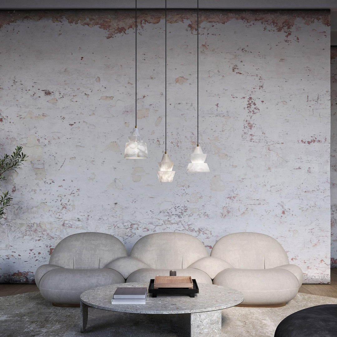 Jade Tiered Sculptural Alabaster Pendant Light Dining Room