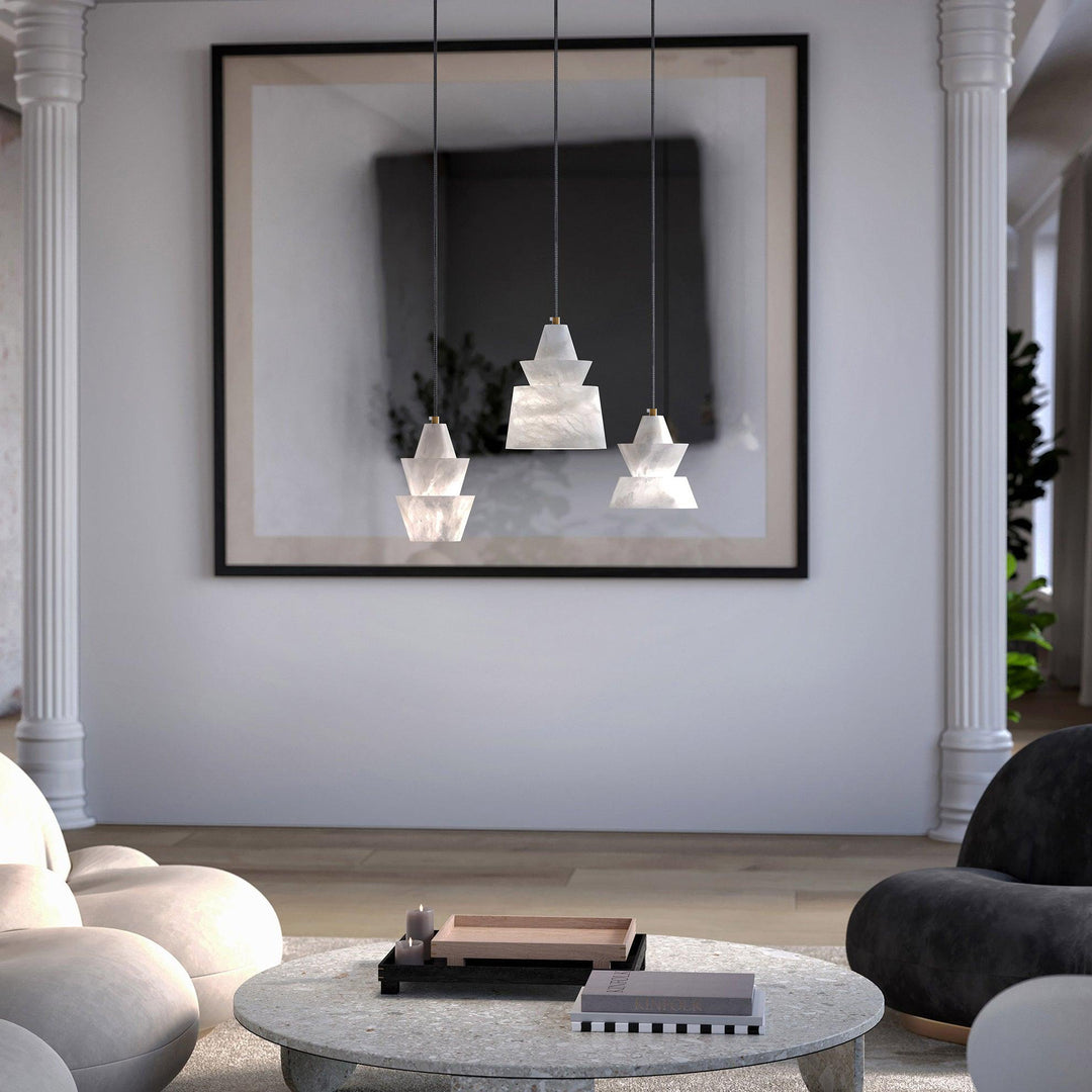 Jade Tiered Sculptural Alabaster Pendant Light Dining Room