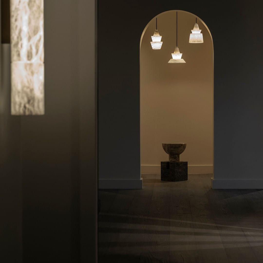 Jade Tiered Sculptural Alabaster Pendant Light Dining Room