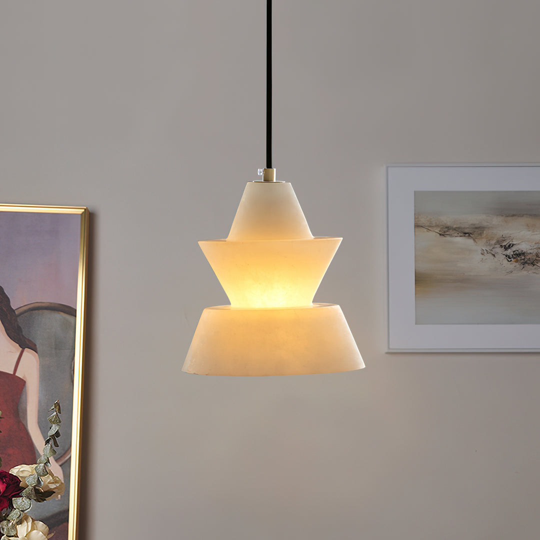 Jade Tiered Sculptural Alabaster Pendant Light Dining Room