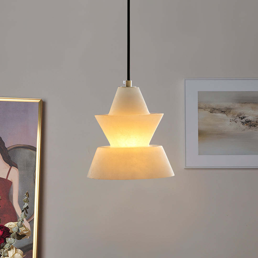 Jade Tiered Sculptural Alabaster Pendant Light Dining Room