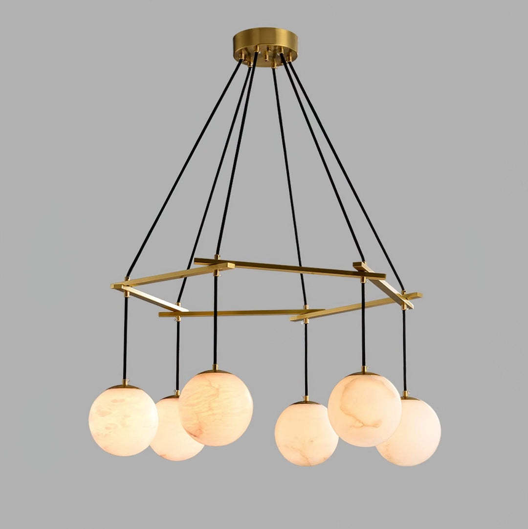 Jade Modern Alabaster Brass Globe Chandelier Dining Room Living Room