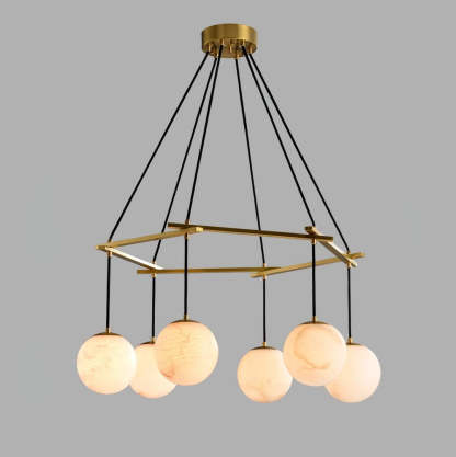 Jade Modern Alabaster Brass Globe Chandelier Dining Room Living Room
