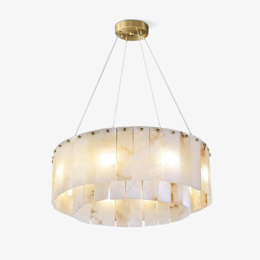 Jade Modern Alabaster Brass Drum Chandelier Dining Room Living Room