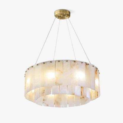Jade Modern Alabaster Brass Drum Chandelier Dining Room Living Room