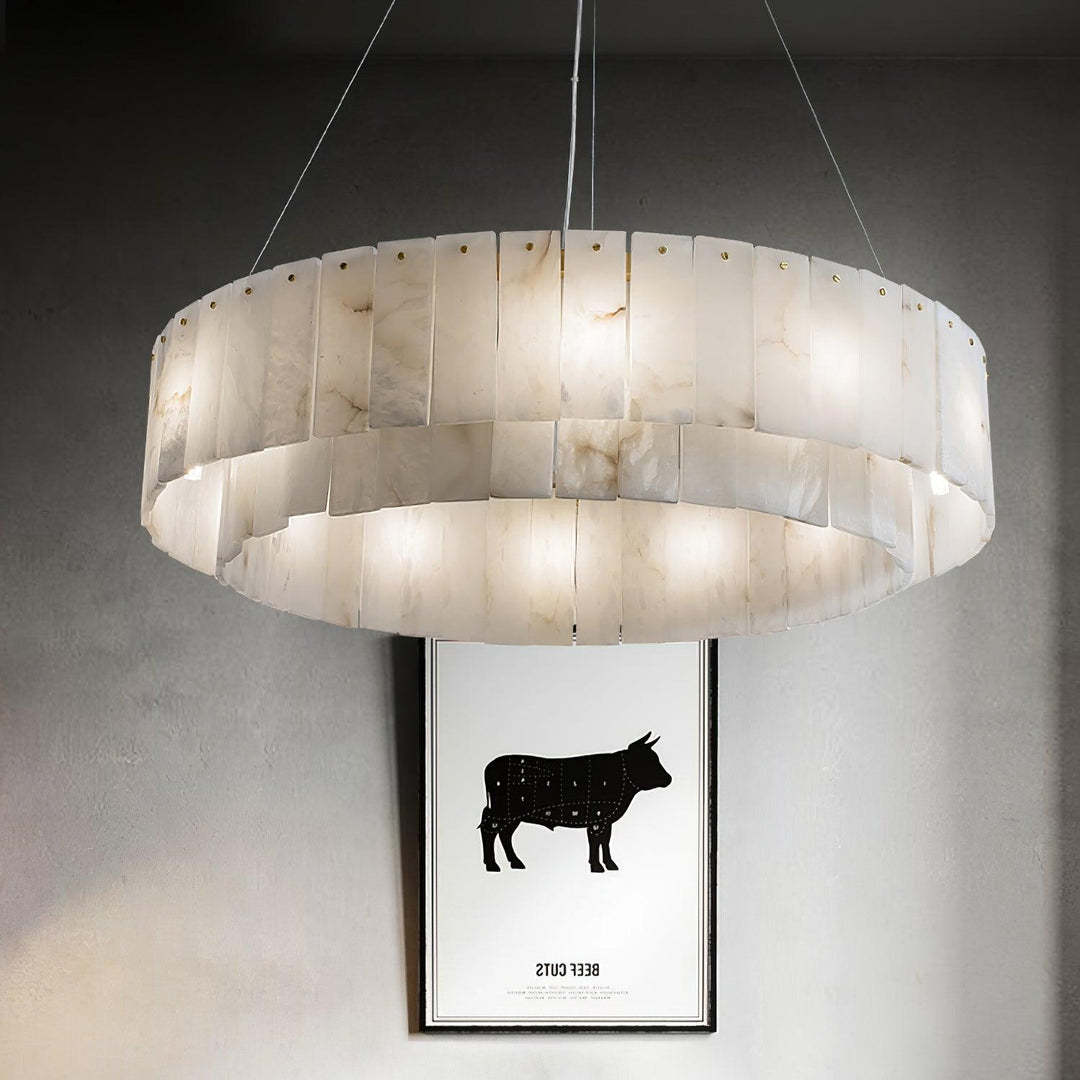 Jade Modern Alabaster Brass Drum Chandelier Dining Room Living Room