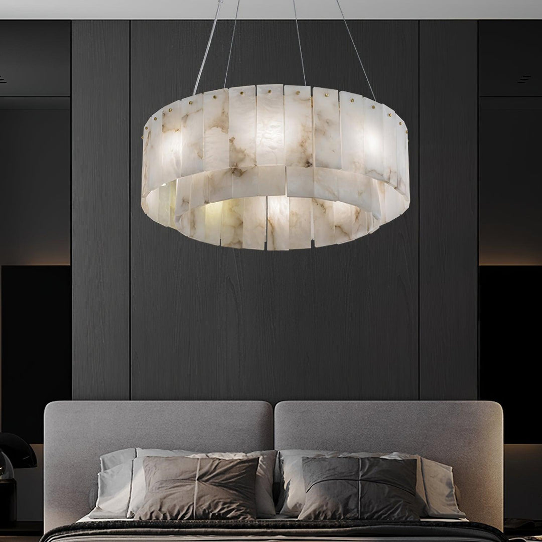 Jade Modern Alabaster Brass Drum Chandelier Dining Room Living Room
