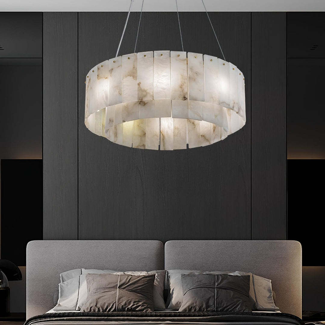 Jade Modern Alabaster Brass Drum Chandelier Dining Room Living Room