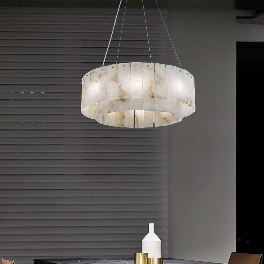 Jade Modern Alabaster Brass Drum Chandelier Dining Room Living Room
