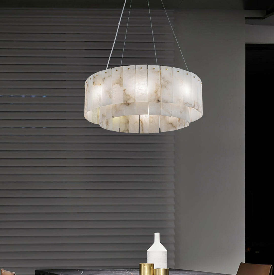 Chandelier Alabaster Brass Drum Modern Dining Room Living Room | Las Sola