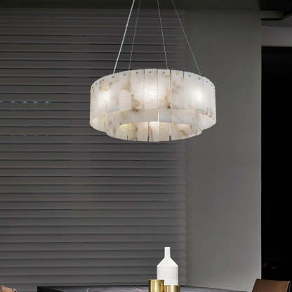 Jade Modern Alabaster Brass Drum Chandelier Dining Room Living Room