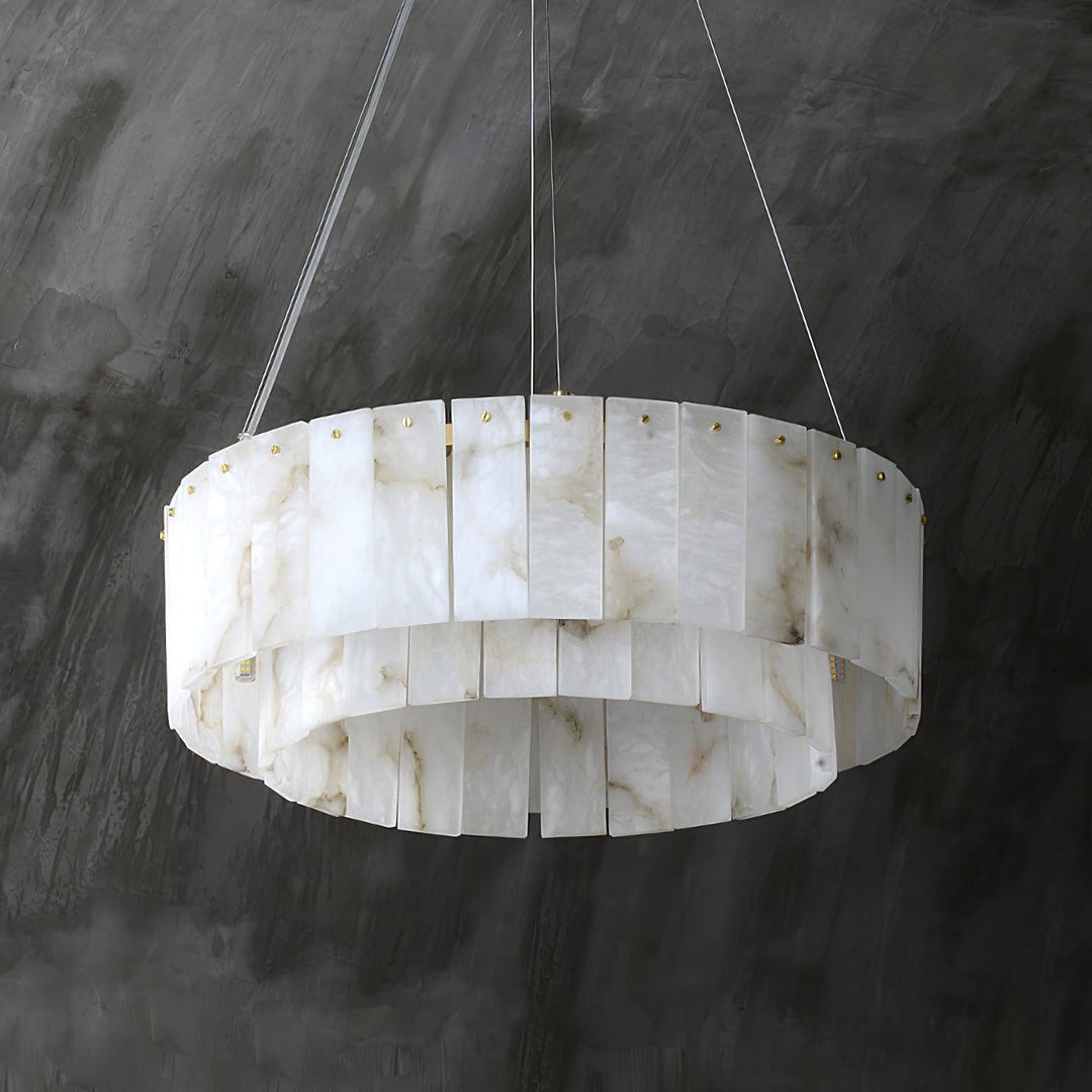 Jade Modern Alabaster Brass Drum Chandelier Dining Room Living Room
