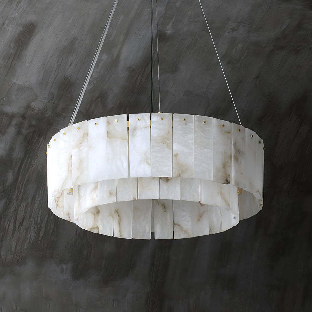 Jade Modern Alabaster Brass Drum Chandelier Dining Room Living Room