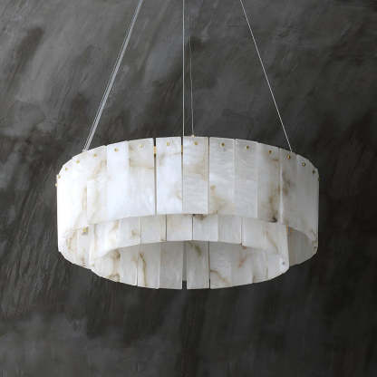 Jade Modern Alabaster Brass Drum Chandelier Dining Room Living Room