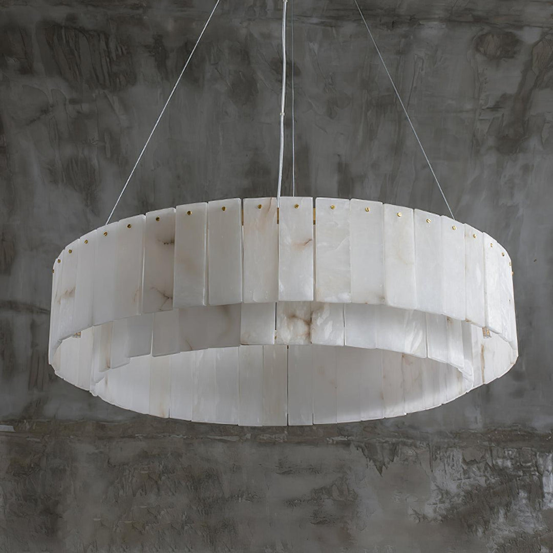 Jade Modern Alabaster Brass Drum Chandelier Dining Room Living Room