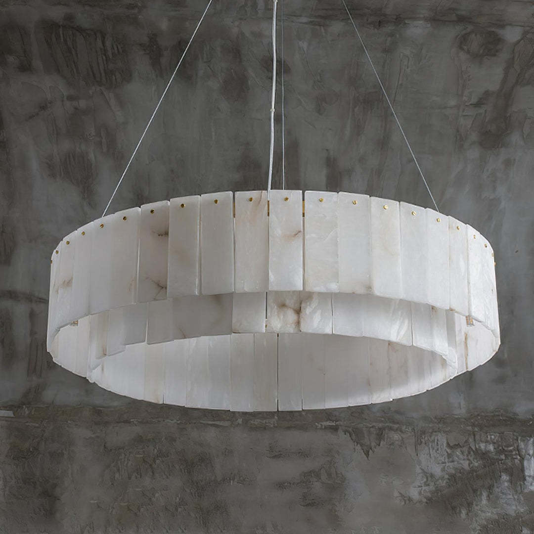 Jade Modern Alabaster Brass Drum Chandelier Dining Room Living Room