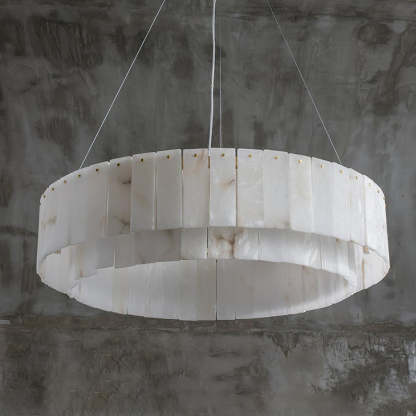 Jade Modern Alabaster Brass Drum Chandelier Dining Room Living Room
