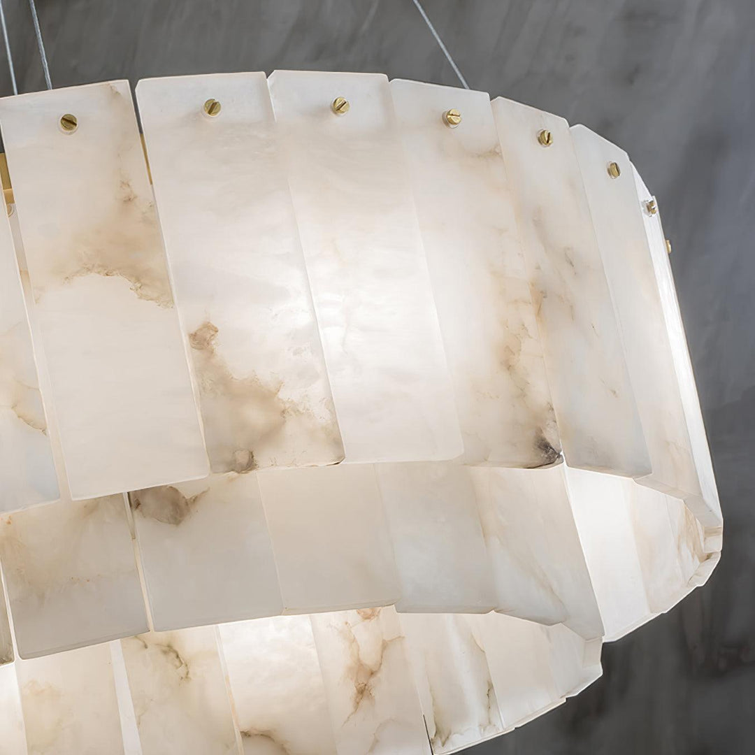 Jade Modern Alabaster Brass Drum Chandelier Dining Room Living Room