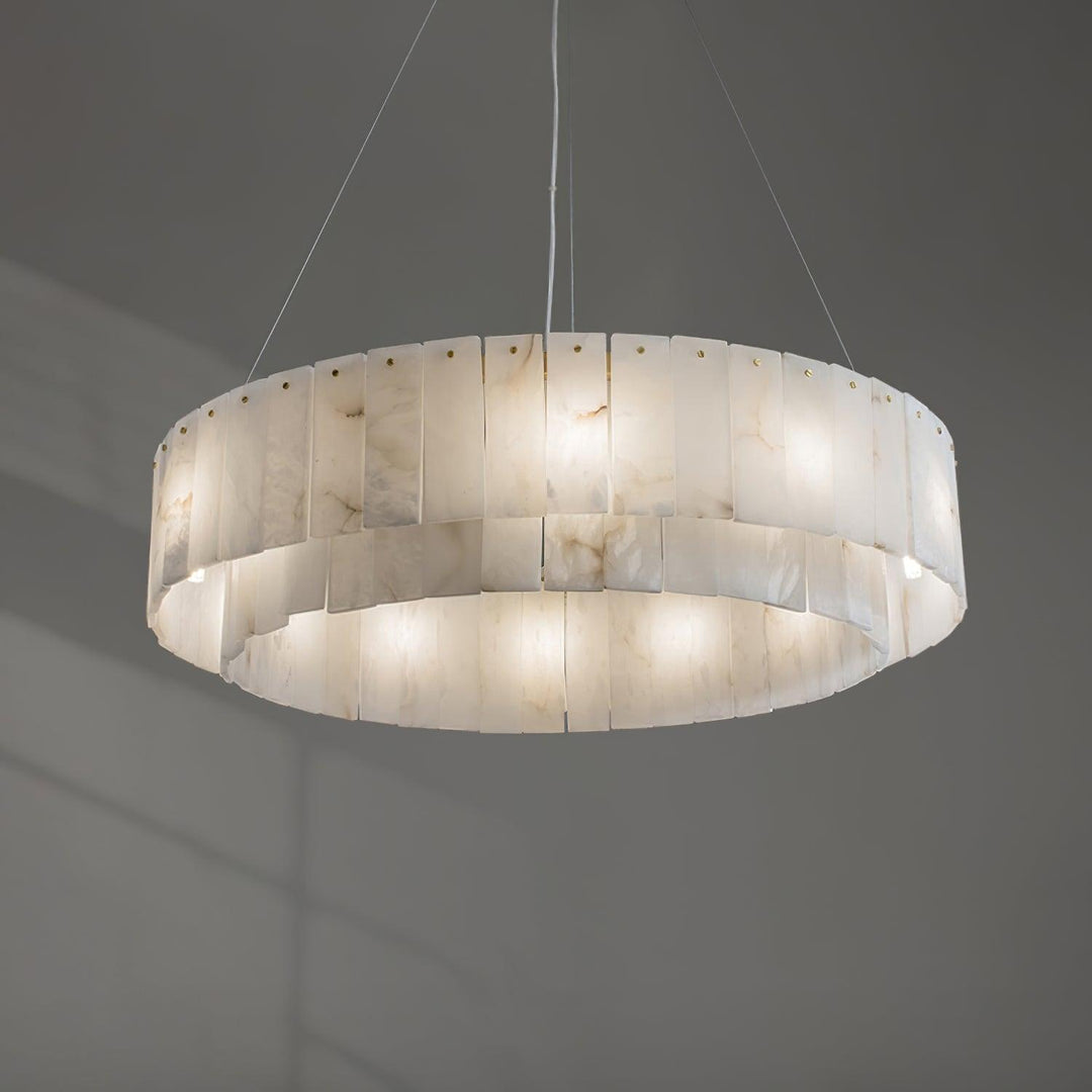 Jade Modern Alabaster Brass Drum Chandelier Dining Room Living Room