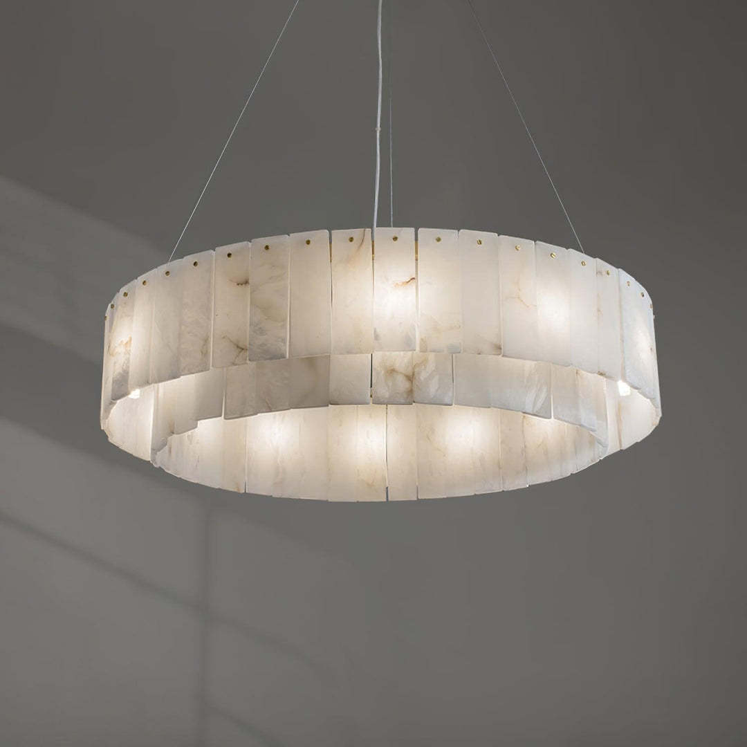 Jade Modern Alabaster Brass Drum Chandelier Dining Room Living Room