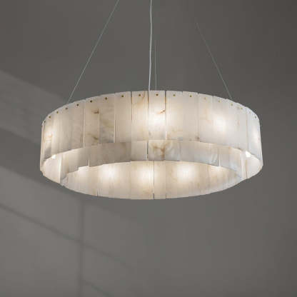 Jade Modern Alabaster Brass Drum Chandelier Dining Room Living Room