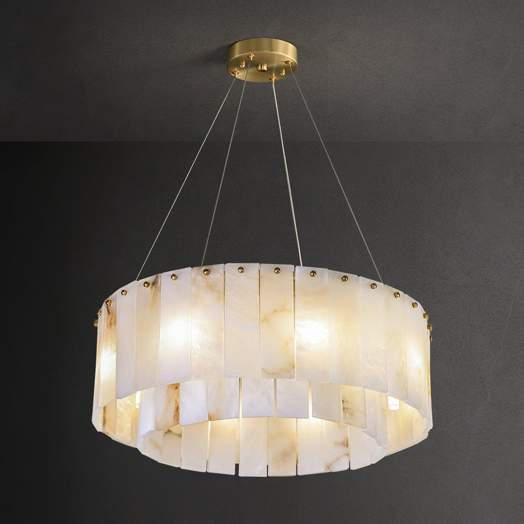 Jade Modern Alabaster Brass Drum Chandelier Dining Room Living Room