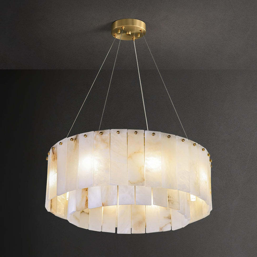Jade Modern Alabaster Brass Drum Chandelier Dining Room Living Room