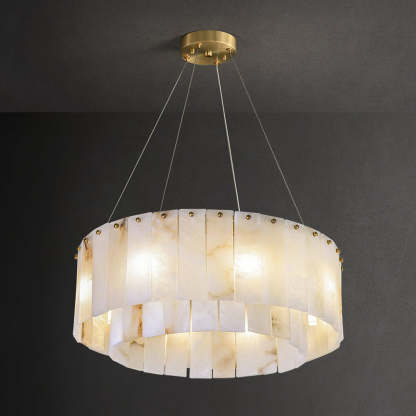 Jade Modern Alabaster Brass Drum Chandelier Dining Room Living Room