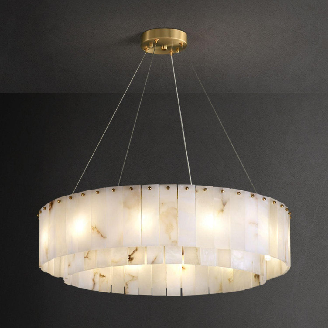 Jade Modern Alabaster Brass Drum Chandelier Dining Room Living Room