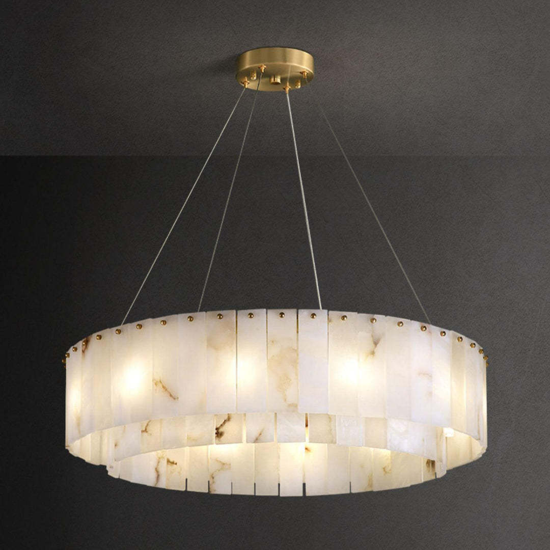 Jade Modern Alabaster Brass Drum Chandelier Dining Room Living Room