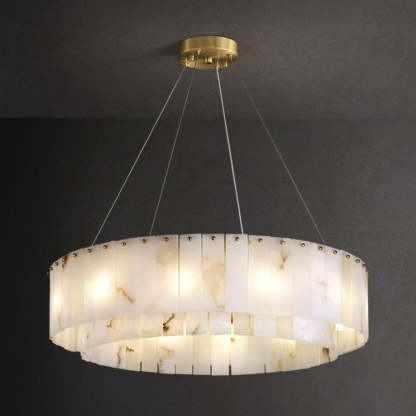 Jade Modern Alabaster Brass Drum Chandelier Dining Room Living Room
