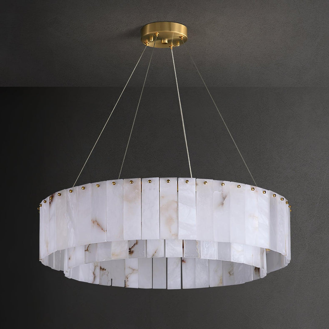 Jade Modern Alabaster Brass Drum Chandelier Dining Room Living Room